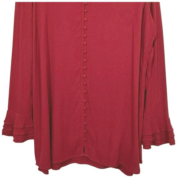 Soft Surroundings Women’s Longer Length Button Front Ruffle Cuff Tunic XL Red - Picture 4 of 10